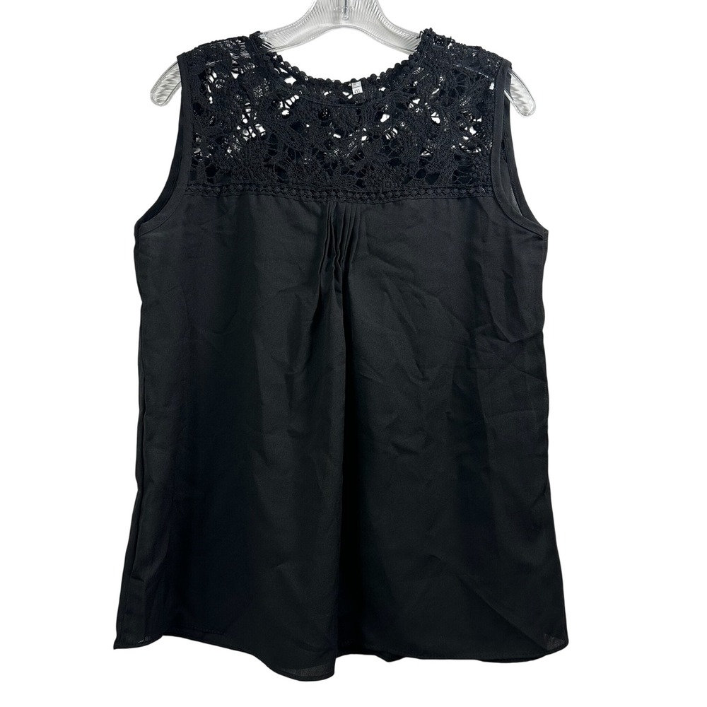 Black Crochet Lace Yoke Sleeveless Chiffon Blouse Top 4XL